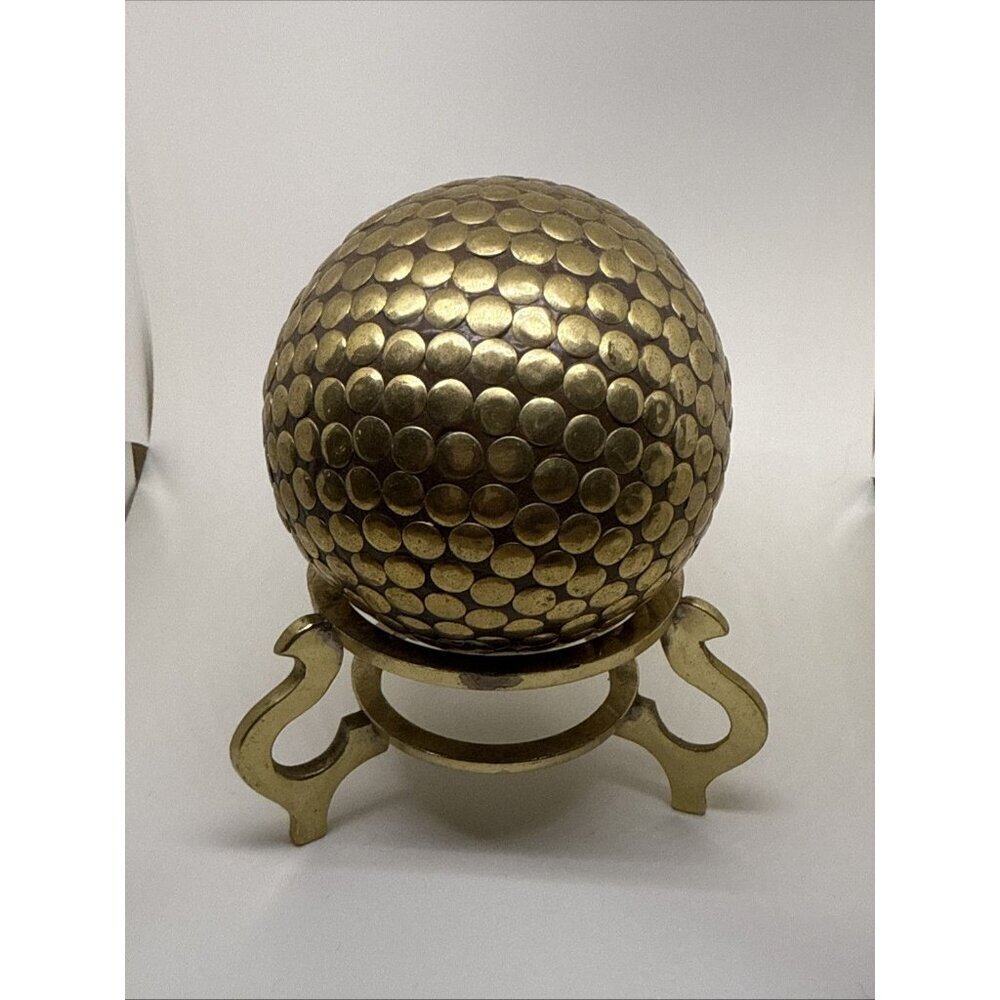 Vintage Brass MCM Sphere With Stand Office Decor Decorative Collectible 4.5”